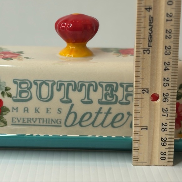 Pioneer Woman Butter Dish Floral Covered Stoneware Lid Kitchen Farmhouse - Picture 11 of 11